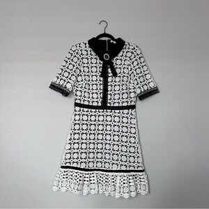 Just Me Queensland Embellished Crochet Lace Dress in Black & White Size M